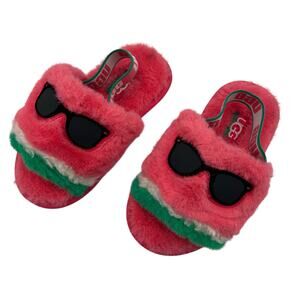 Ugg Toddlers Fluff Yeah Watermelon Stripe and Sunglasses Slides Slippers Size 9